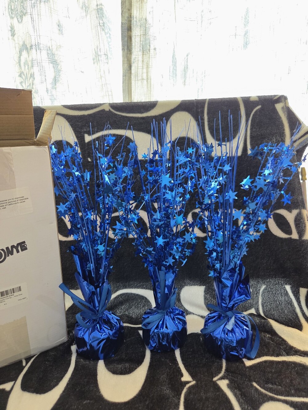(BUY NOW)Blue Starburst Foil Table Centerpieces - Set of 3, NEW